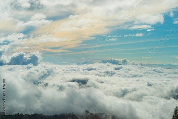 Fototapeta background of beautiful view blue sky and cloud of nature near Wat Pha Sorn Kaew Temple in Khao Kho, Phetchabun Province, Thailand.