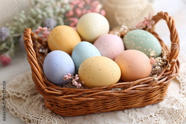Obraz easter eggs in wicker basket pastel colors