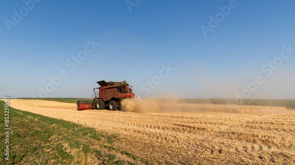 Obraz Combine harvester in field wheat