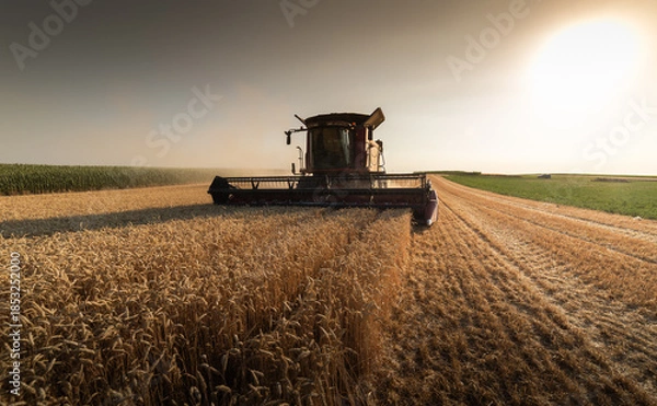Obraz Combine harvester in field wheat