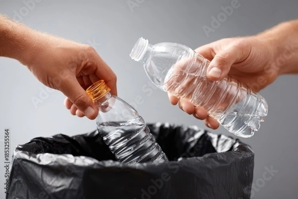 Obraz Placing a plastic bottle in a garbage bag