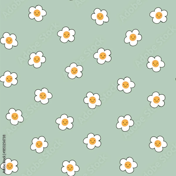 Obraz Simple smiling flowers camomile baby seamless vector pattern.