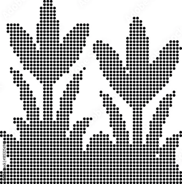 Obraz Halftone Leaves Pattern, Botanical Design For Textiles And Surface