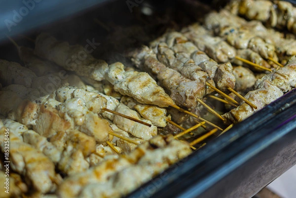 Obraz Traditional meat skewers cooked on grill