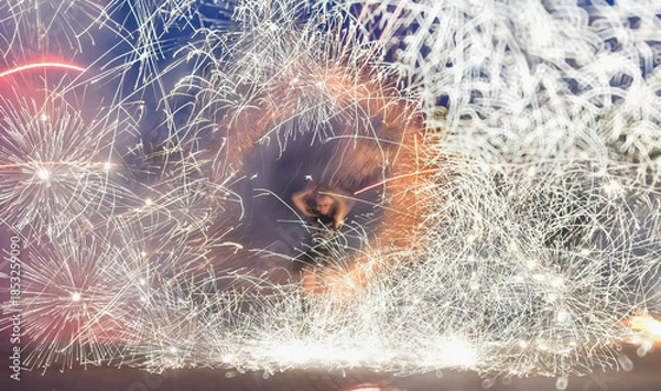 Obraz A blurry image of a circus act with fire