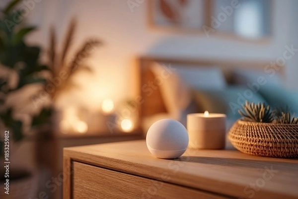 Obraz Smart speaker in a cozy bedroom setting