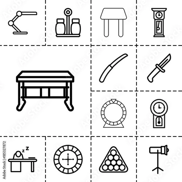 Obraz Table icons. set of 13 editable outline table icons