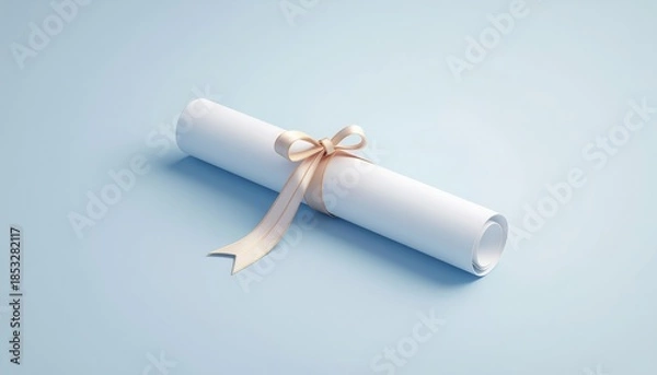 Obraz White Scroll with Ribbon on Blue Background.