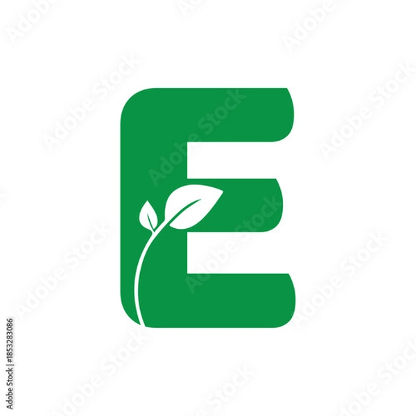 Obraz Letter E with leaves logo design 