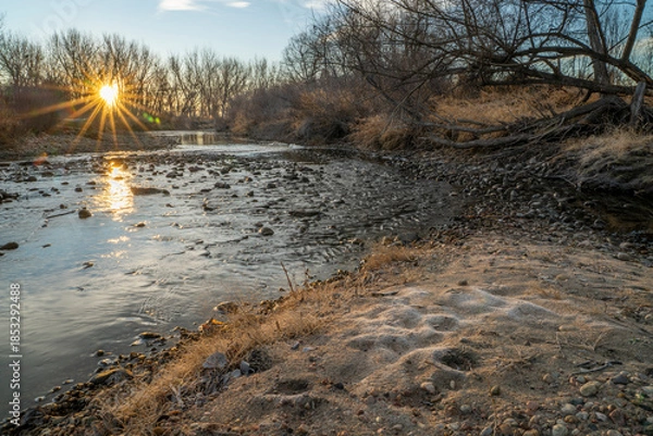 Obraz winter sunrise over Poudre RIver in Fort Collins, Colorado