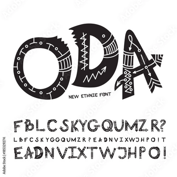 Fototapeta Hand-drawn font, alphabet made in vector. The alphabet with ethnic pattern. ABC for your design. Easy to use and edit letters. Object isolated on white background