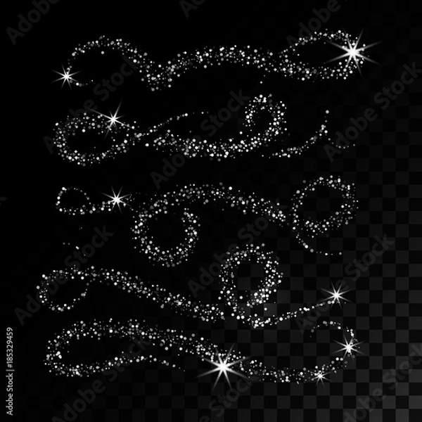 Fototapeta Collection Silver Glitter Wave. Vector illustration. Object is isolated on black background with translucent grid