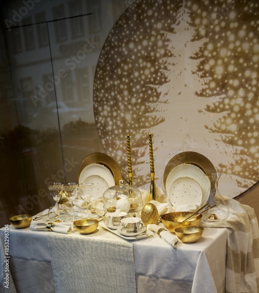 Fototapeta Festively served table. Christmas decorations