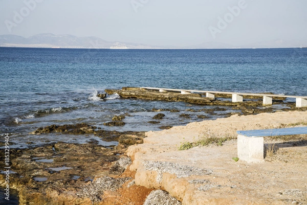 Fototapeta The Mediterranean Sea on the island of Aegina and, in the distance,