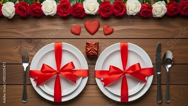 Obraz Elegant Dinner Table Setup for Valentine Wedding Celebration