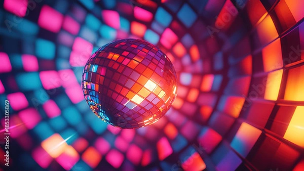 Obraz colorful circle disco party lights background, glowing