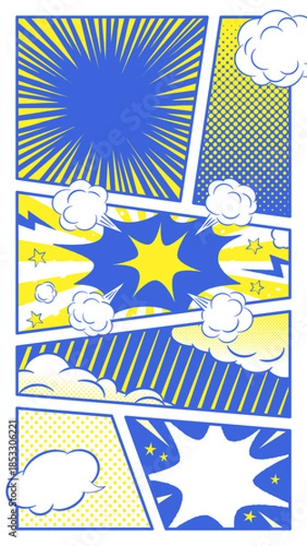 Obraz アメコミ風のコマ割り背景／ポップアート
