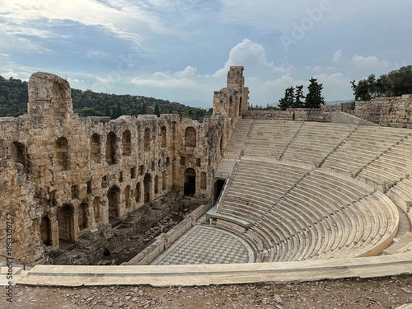 Obraz Ancient Odeon of Herodes Atticus Amphitheater Ruins With Tiered Stone Seats And Arched Walls, Athens Greece