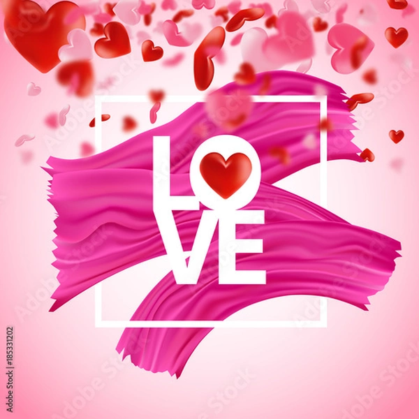 Obraz Love design. Love valentine's background with hearts. Valentines day with red heart. Love typography.