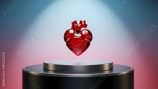 Obraz Romantic Valentine Scene with Red Heart and Silver Platform