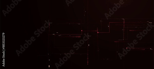Obraz Futuristic Digital Hacking Interface Background with Glowing black red circuit and Tech Elements Binary Code background