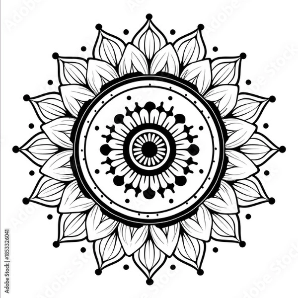 Obraz simple mandala coloring book basic geometric shapes circles and petals black lines white background