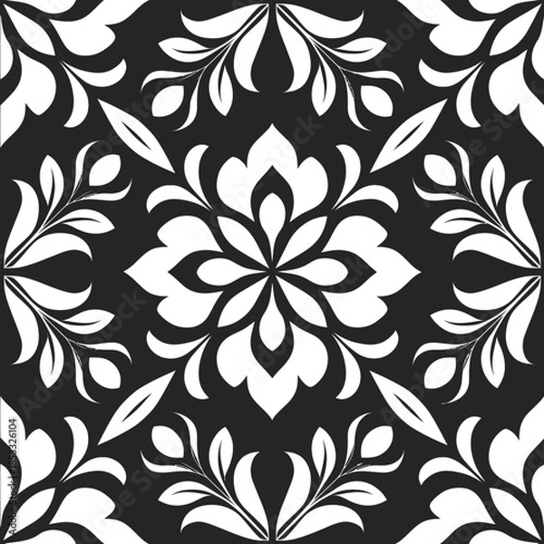 Obraz simple flat monochrome vector svg image flower pattern vines and leafs