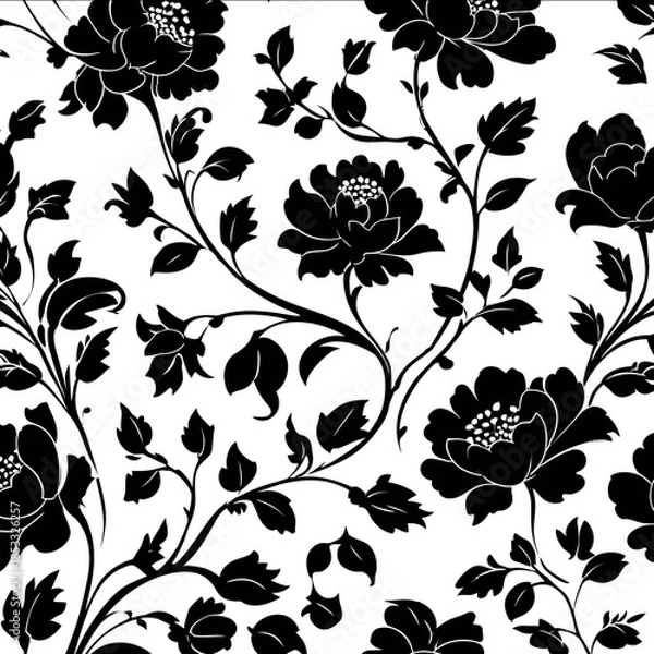 Obraz Flower and leaf design solid black on white background
