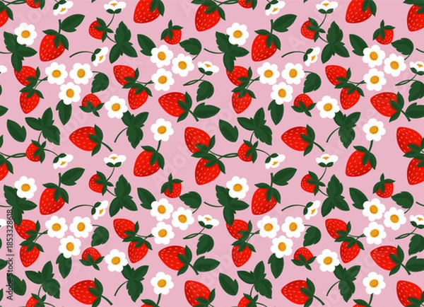 Obraz Seamless strawberry pattern design. Fruit pattern background.