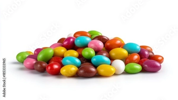 Obraz Colorful dragee candy pile on white background. Artificial intelligence image