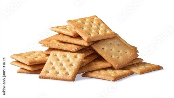Obraz Stack of square crackers on white background. Artificial intelligence image