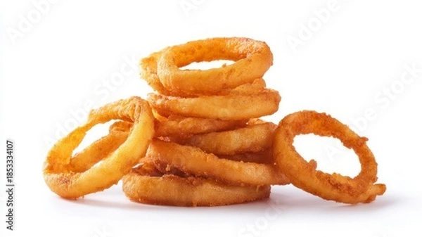 Obraz Crispy onion rings on white background. Artificial intelligence image