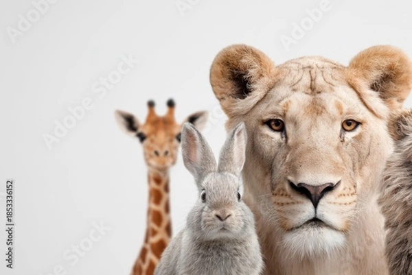 Fototapeta Lion, Giraffe, and Rabbit Together