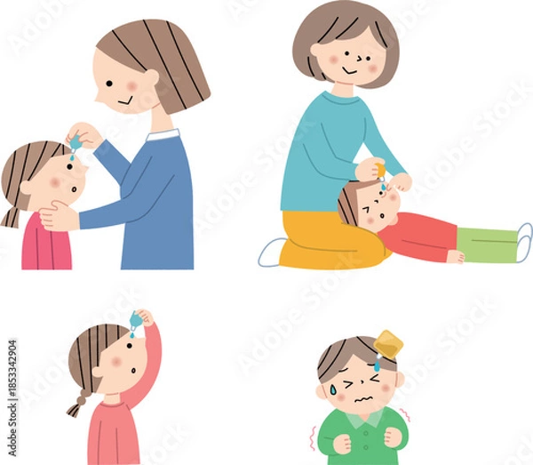 Fototapeta 目薬を指す子供セット