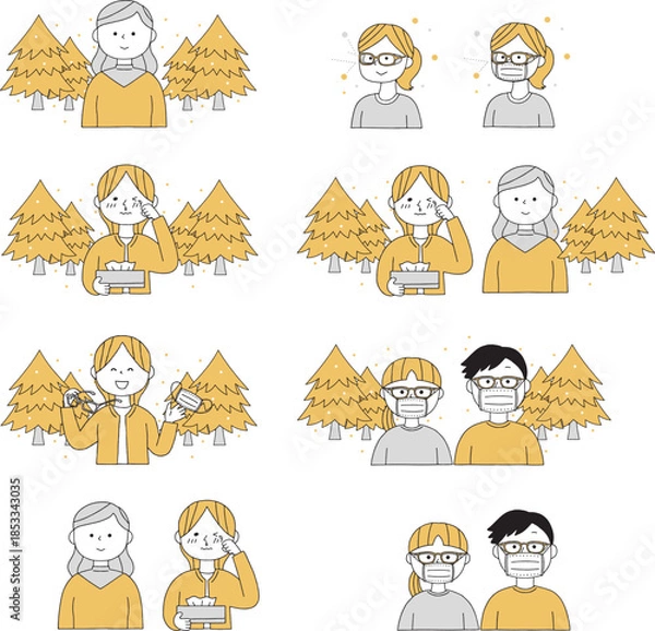 Fototapeta 花粉症の人々セット単色