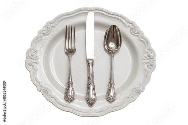 Obraz Elegant Silverware on Ornate Plate