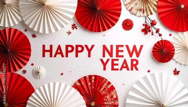 Obraz 扇子と和柄で彩る華やかな正月英字背景