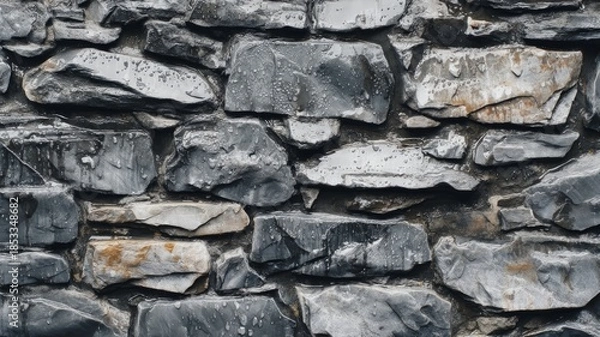 Obraz Raindrops on old stone wall texture. AI generated