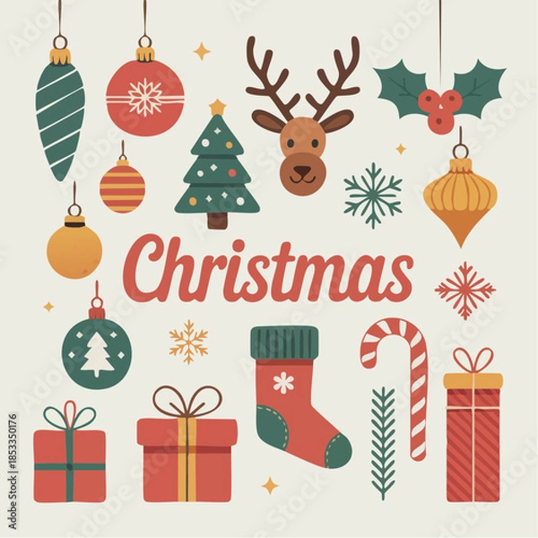 Obraz Christmas vector bundle with festive icons and decorations