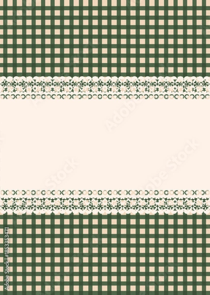Obraz Green Gingham Pattern with Lace Border