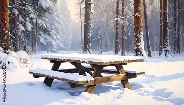 Obraz Snow covered picnic table
