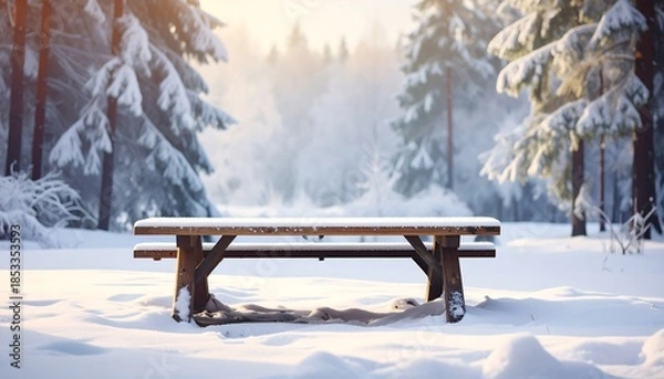Obraz Snowy picnic table scene