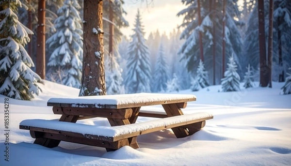 Obraz Snowy winter picnic setting
