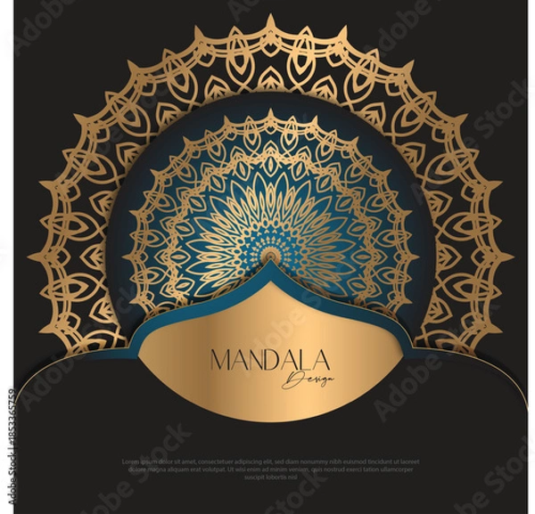 Obraz Mandala design  luxury Background  design golden brush text.