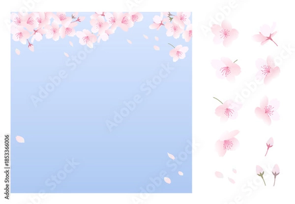 Obraz 春のセールのバナーテンプレート素材　桜と青い背景（桜は動かせます）