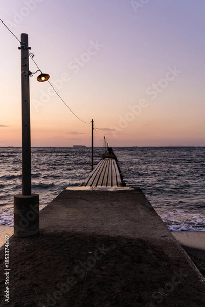 Obraz 日本千葉県の岡本桟橋からの夕日