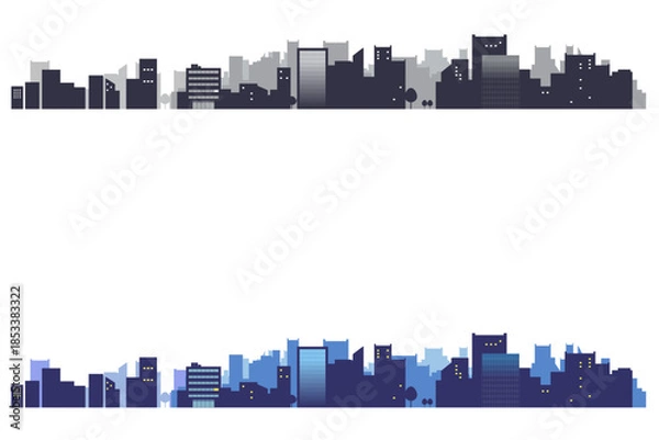 Obraz シンプルな街並みのシルエットのフレームイラスト　背景イラスト　都市景観