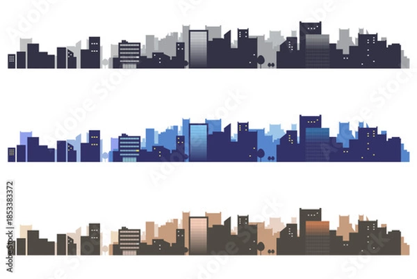 Obraz シンプルな街並みのシルエットのイラストセット　背景イラスト　都市景観
