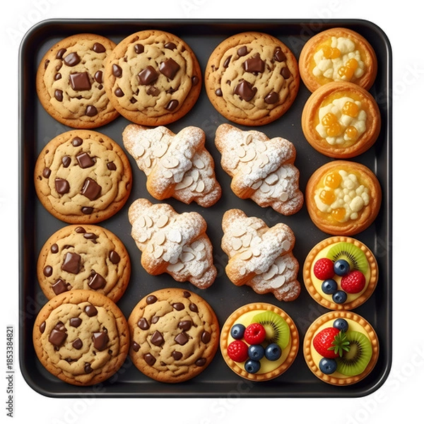 Obraz Assorted baked goods on baking sheet isolated on transparent background