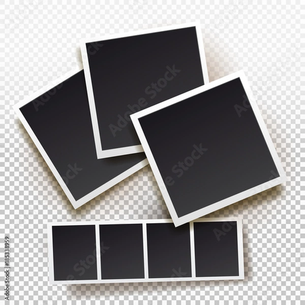 Fototapeta Set of Instant photo frame. Realistic instant snapshot. Modern photography element, mockup. Vector illustration. Isolated on transparent background